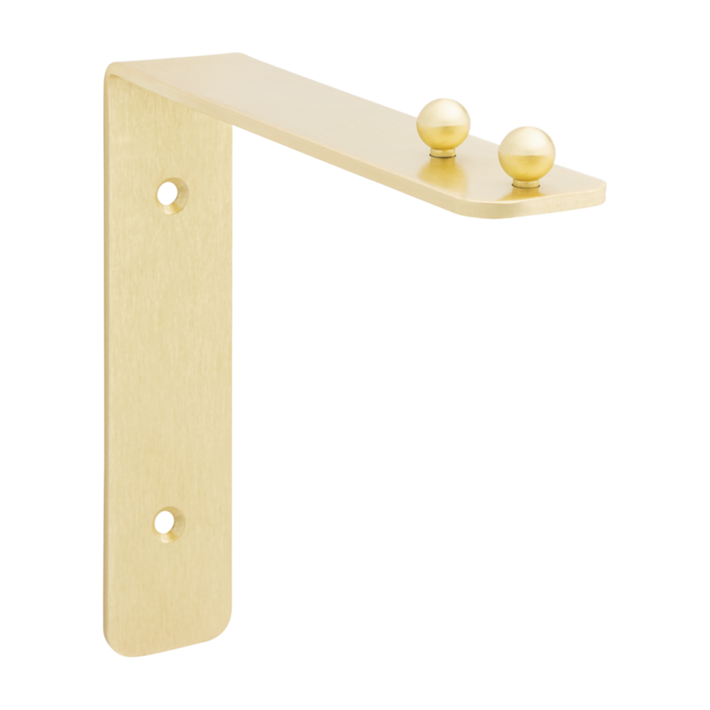 Brushed gold steel wall bracket with decorative finials for hanging plants in lawn and garden projects under $50