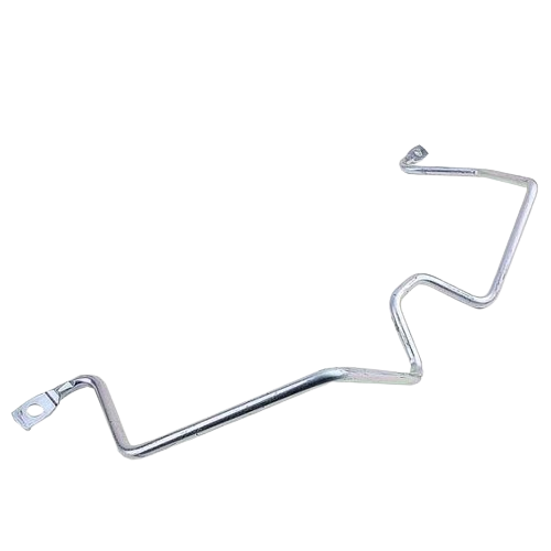 Silver metal wire belt guide with angled bends and mounting holes for tools and home improvement applications