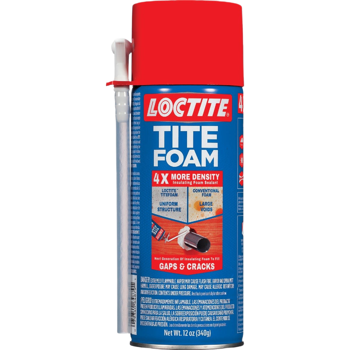 Red-capped blue can of Loctite insulating foam sealant for filling gaps in home improvement and paint supplies collections