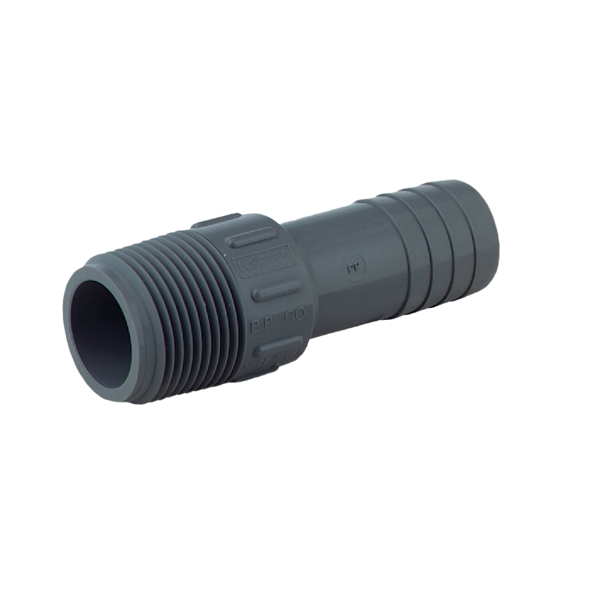 Gray polypropylene hose adapter with 3/4 inch male pipe thread and insert for plumbing and pipes & fittings under $50 collections