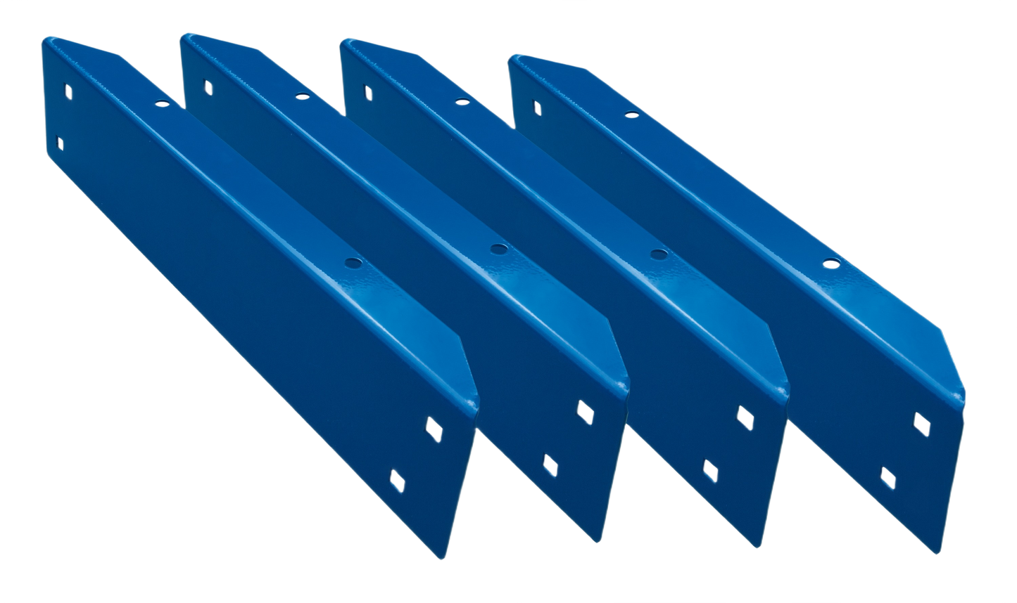 Set of four blue steel bench rails designed for durable support in tools and home improvement projects