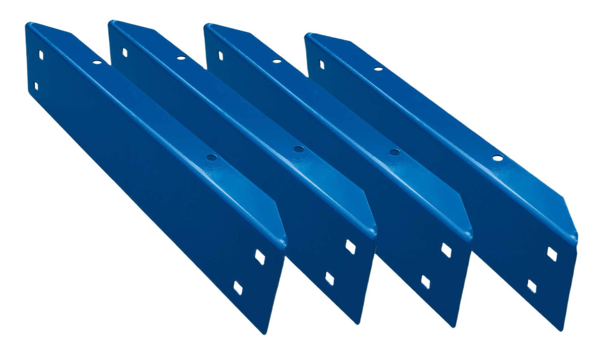 Set of four blue steel bench rails designed for durable support in tools and home improvement projects