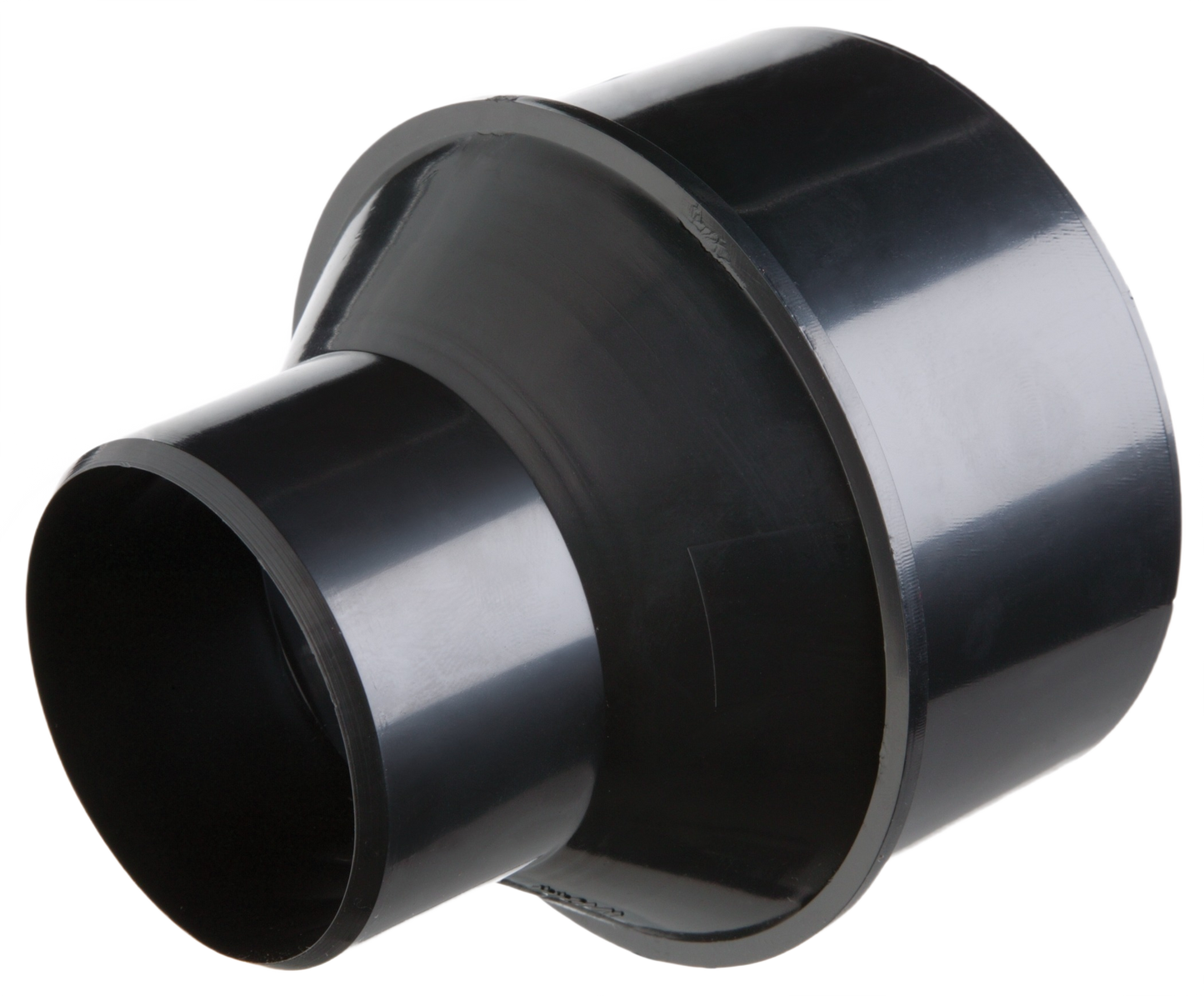 Black plastic hose reducer adapter for woodworking tools and dust collection in home improvement collections under $50