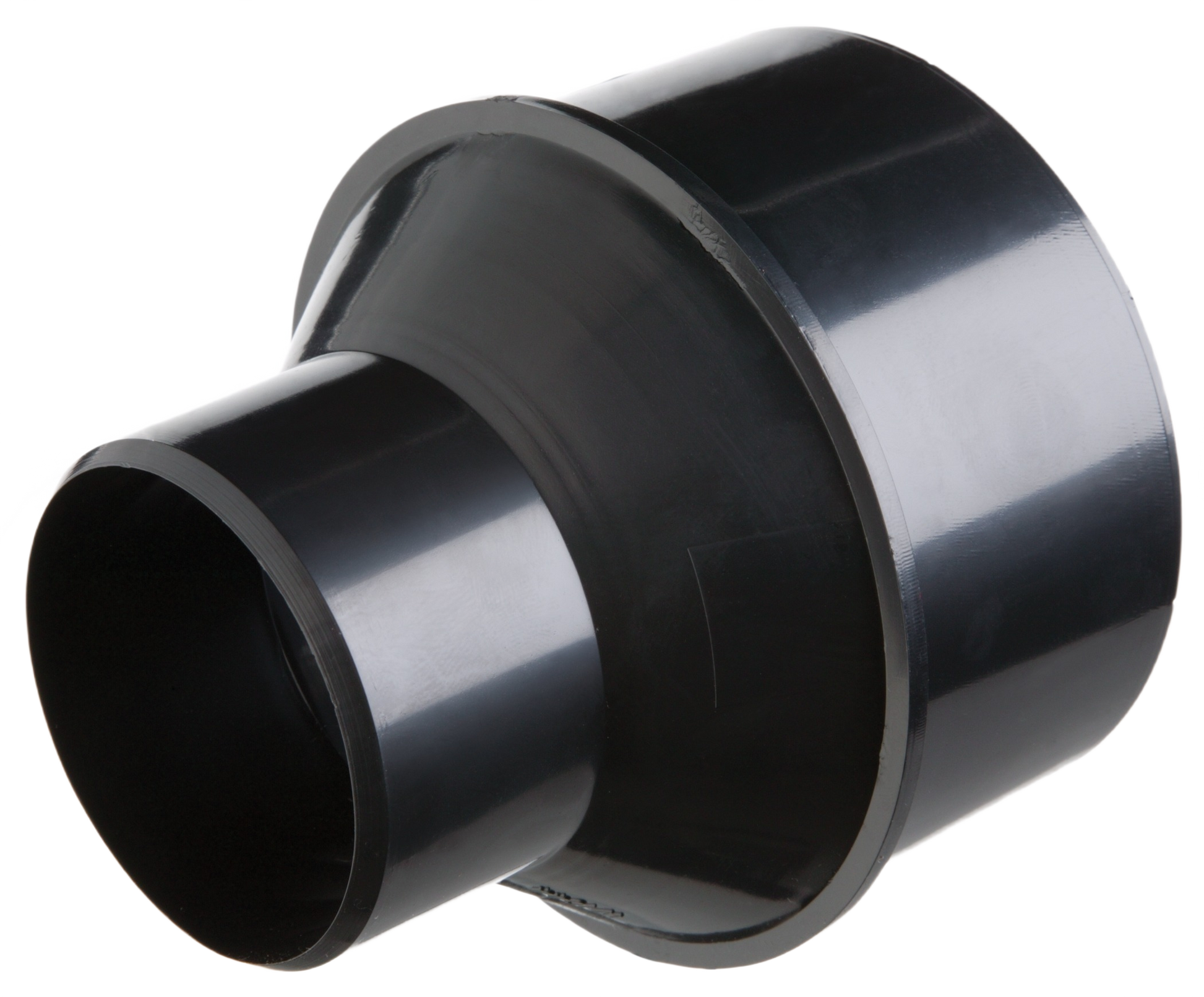 Black plastic hose reducer adapter for woodworking tools and dust collection in home improvement collections under $50