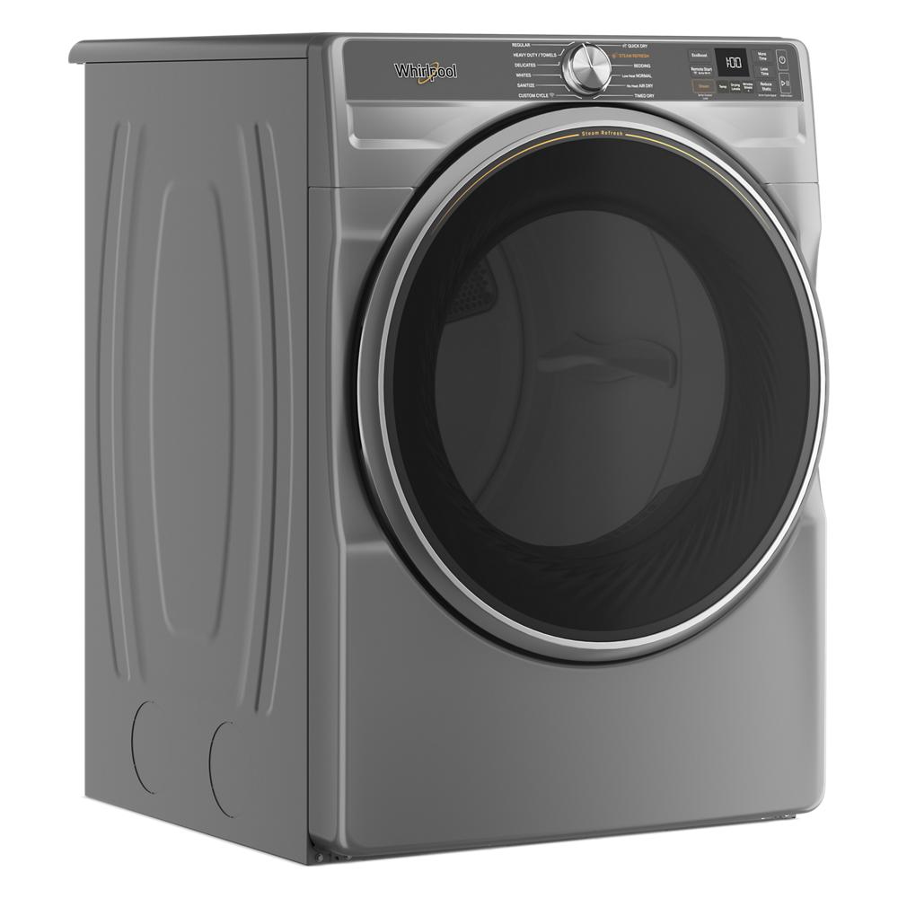 Smart front load gas dryer in gray with digital controls and large circular door in Dryers and Appliances collection