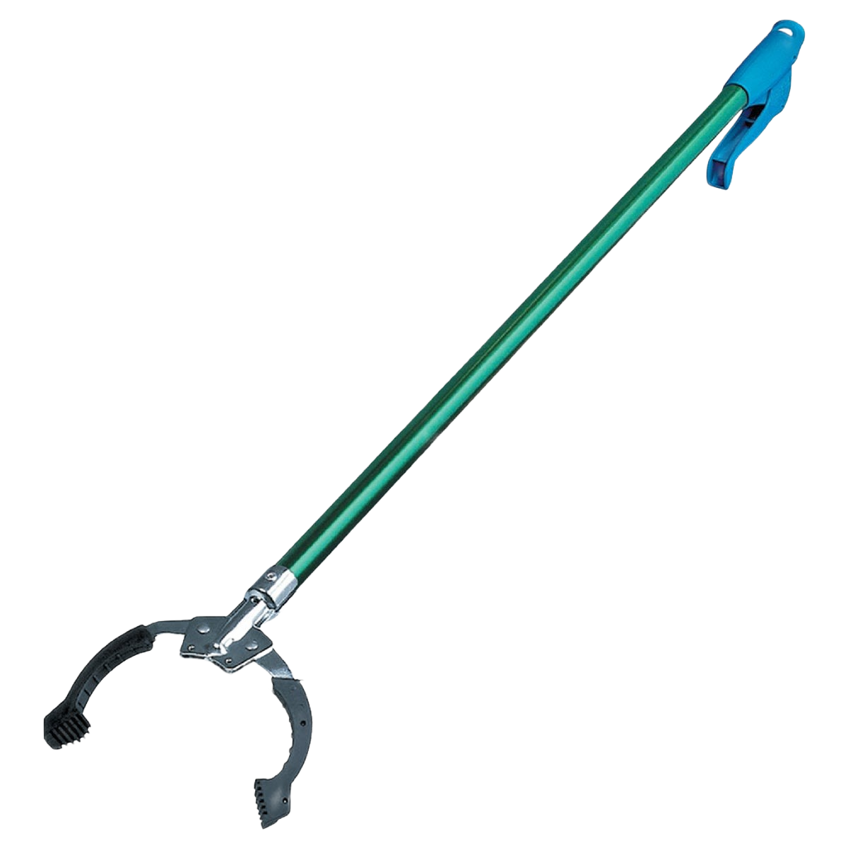 Lightweight grabber tool with green shaft and blue handle designed for easy reaching in home improvement tasks.