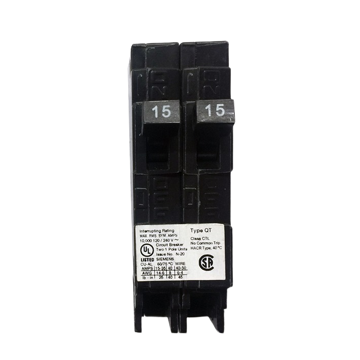 Black dual single pole tandem circuit breaker with 15 amp switches for home improvement electrical projects