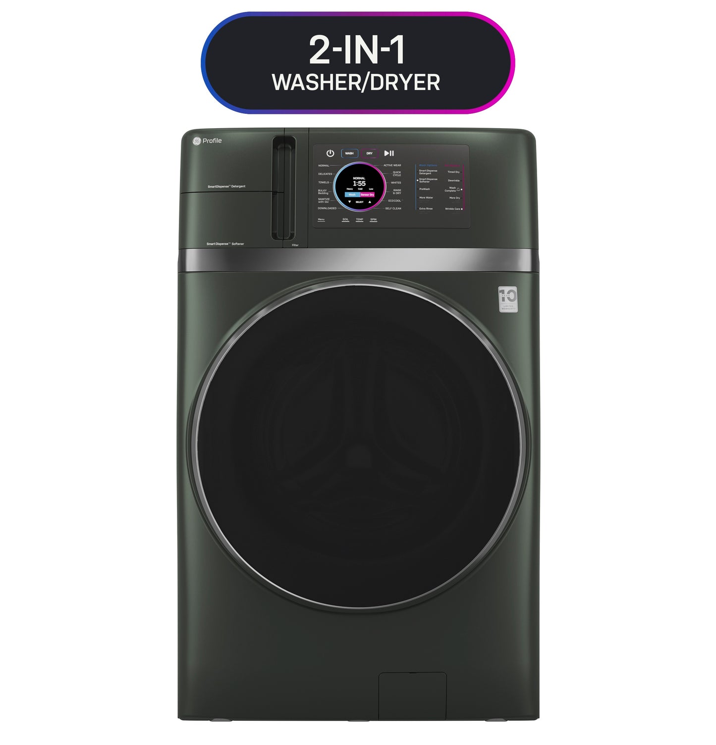 Front-load GE Profile ENERGY STAR combo washer dryer in dark finish with digital touchscreen from Washer/Dryer Combos collection