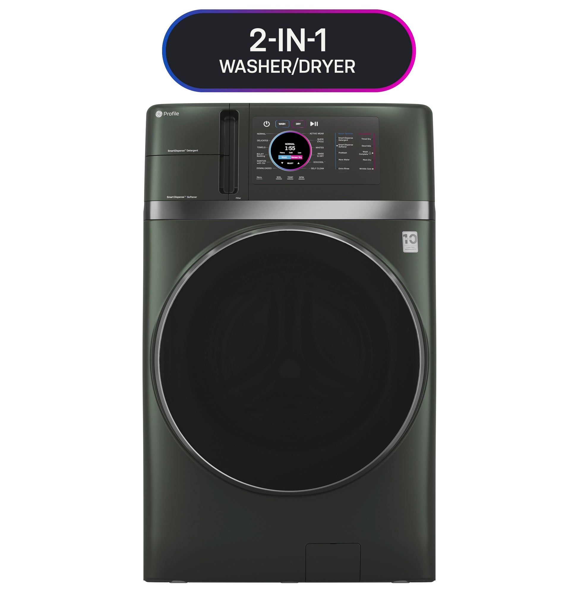 Front-load GE Profile ENERGY STAR combo washer dryer in dark finish with digital touchscreen from Washer/Dryer Combos collection