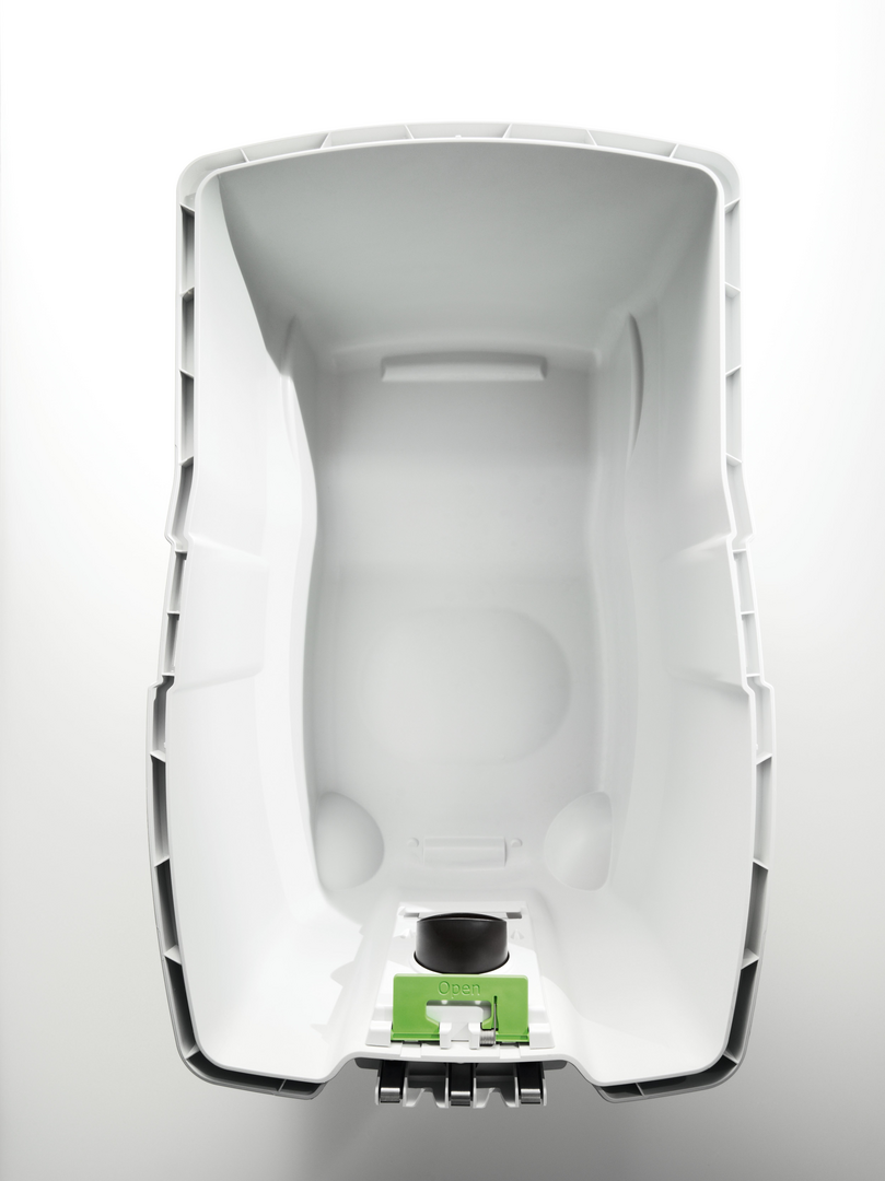 Empty plastic inner container of a Festool dust extractor designed for woodworking tools and dust collection