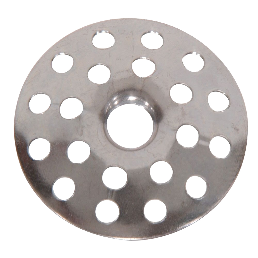 Zinc-plated plaster washer with multiple holes for wall reinforcement in hardware and fastener collections