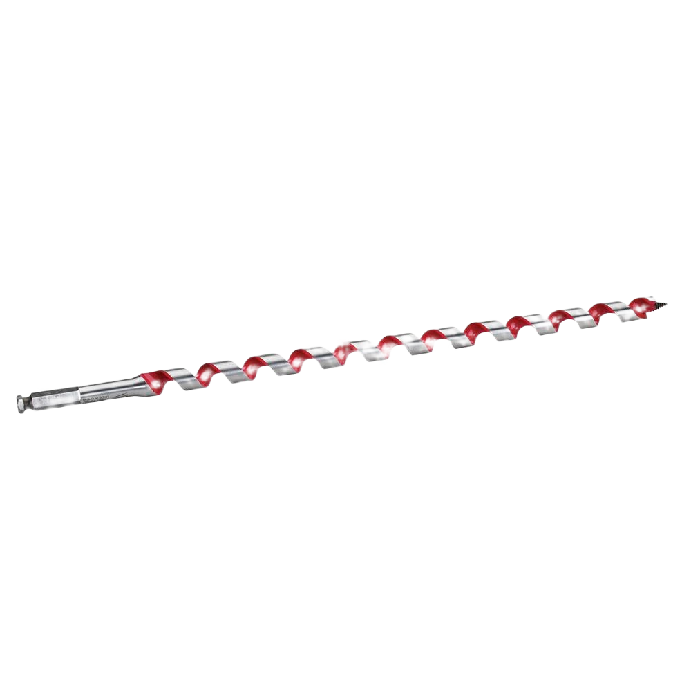 Long metal ship auger bit with red spiral flutes for woodworking in power tool accessories collection