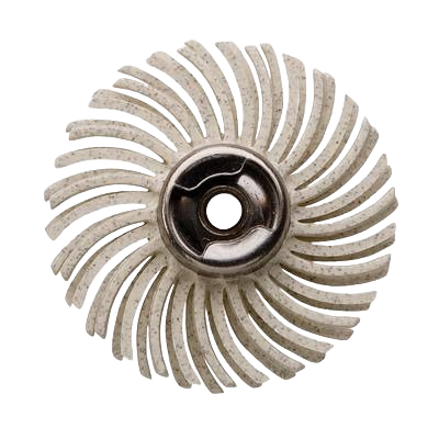 Medium abrasive rotary brush with curved flexible bristles for detailed cleaning in power tool accessories collection