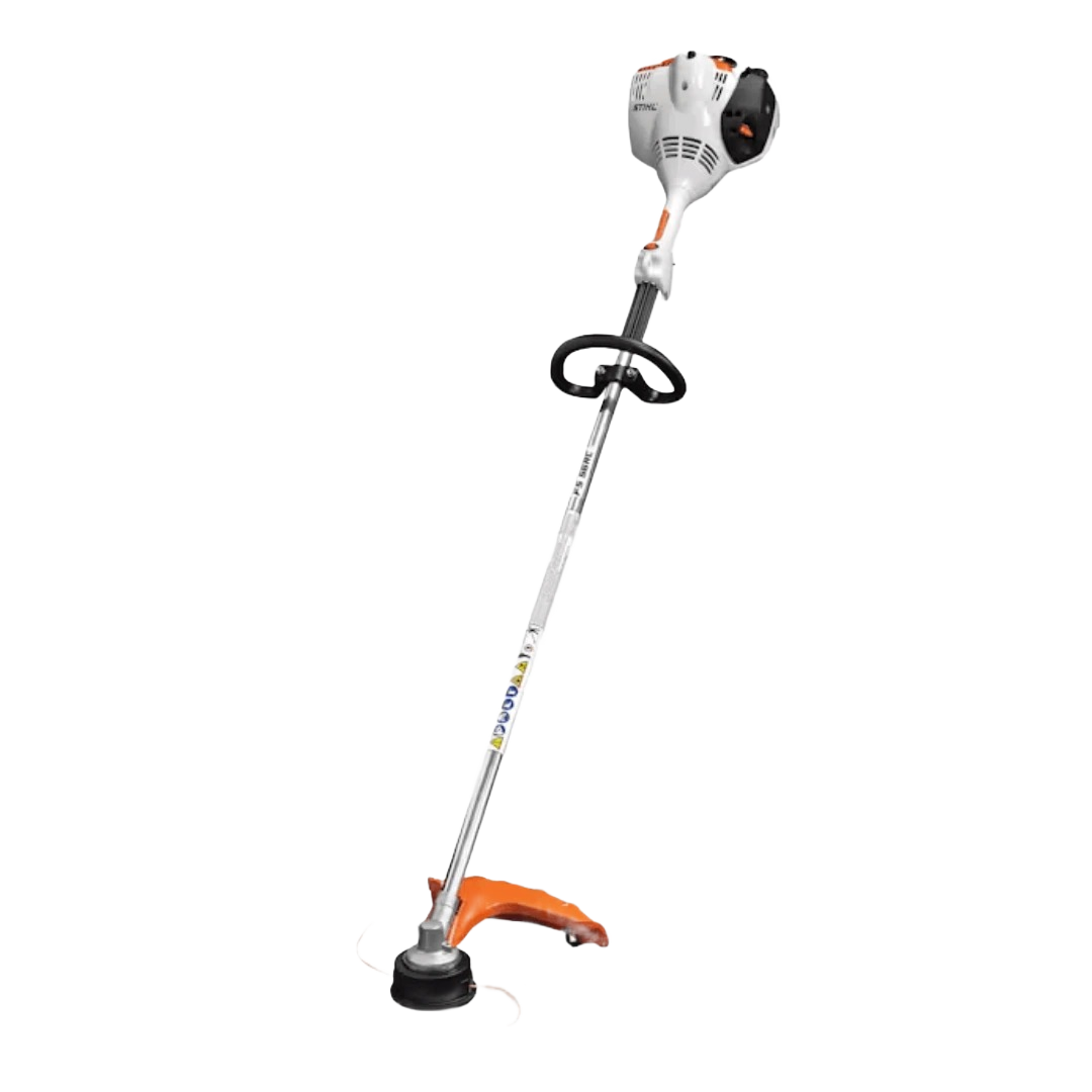 Gas-powered straight shaft trimmer with bike handle grip for efficient lawn and garden maintenance tasks