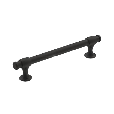 Matte black cabinet pull with 5-1/16 inch center-to-center spacing for furniture hardware and home improvement.