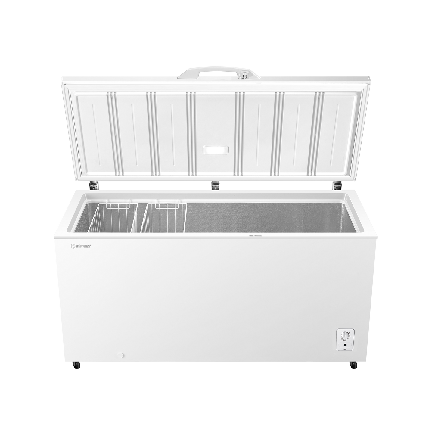 White chest freezer with open lid and wire baskets in Freezers & Ice Makers and Chest Freezers collections