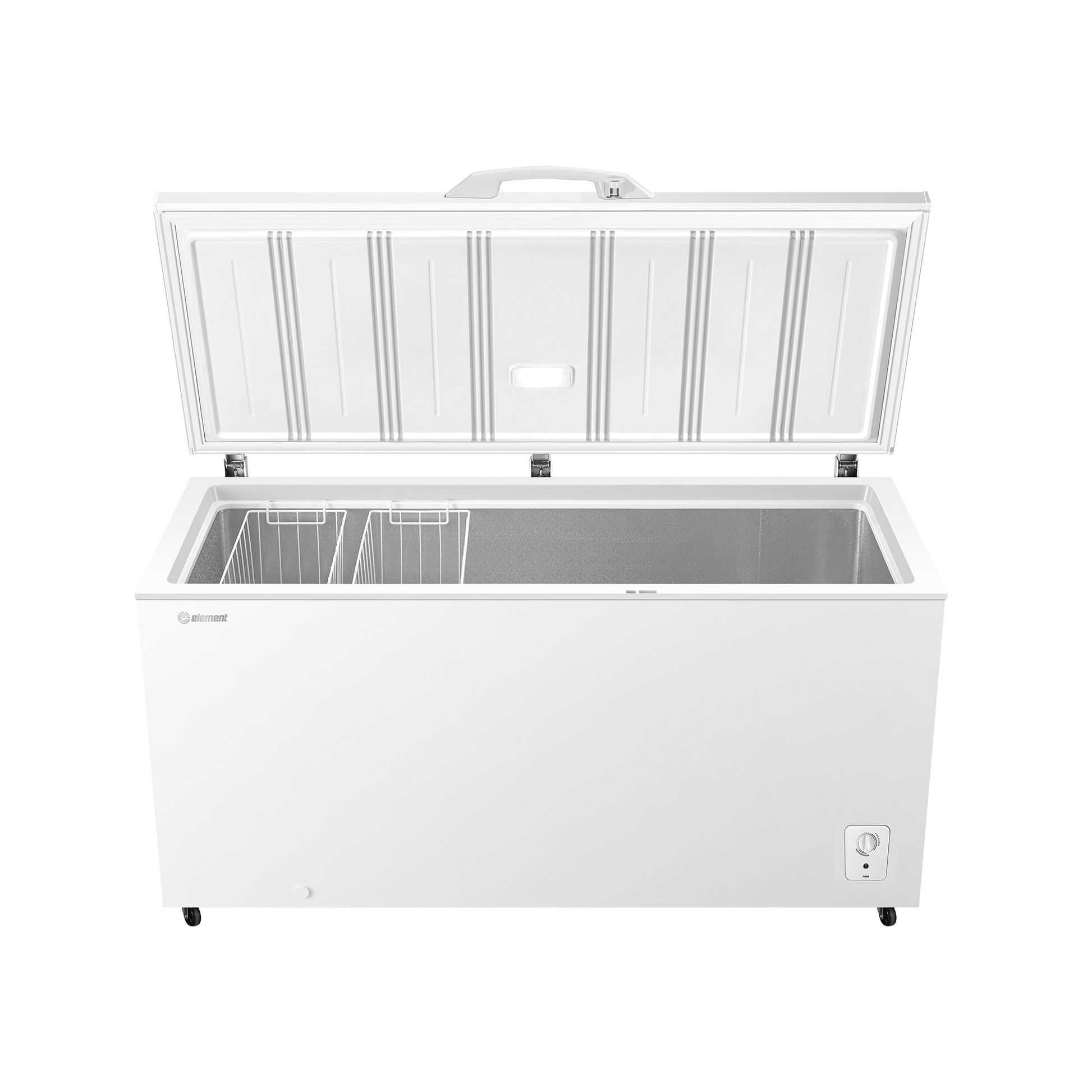 White chest freezer with open lid and wire baskets in Freezers & Ice Makers and Chest Freezers collections