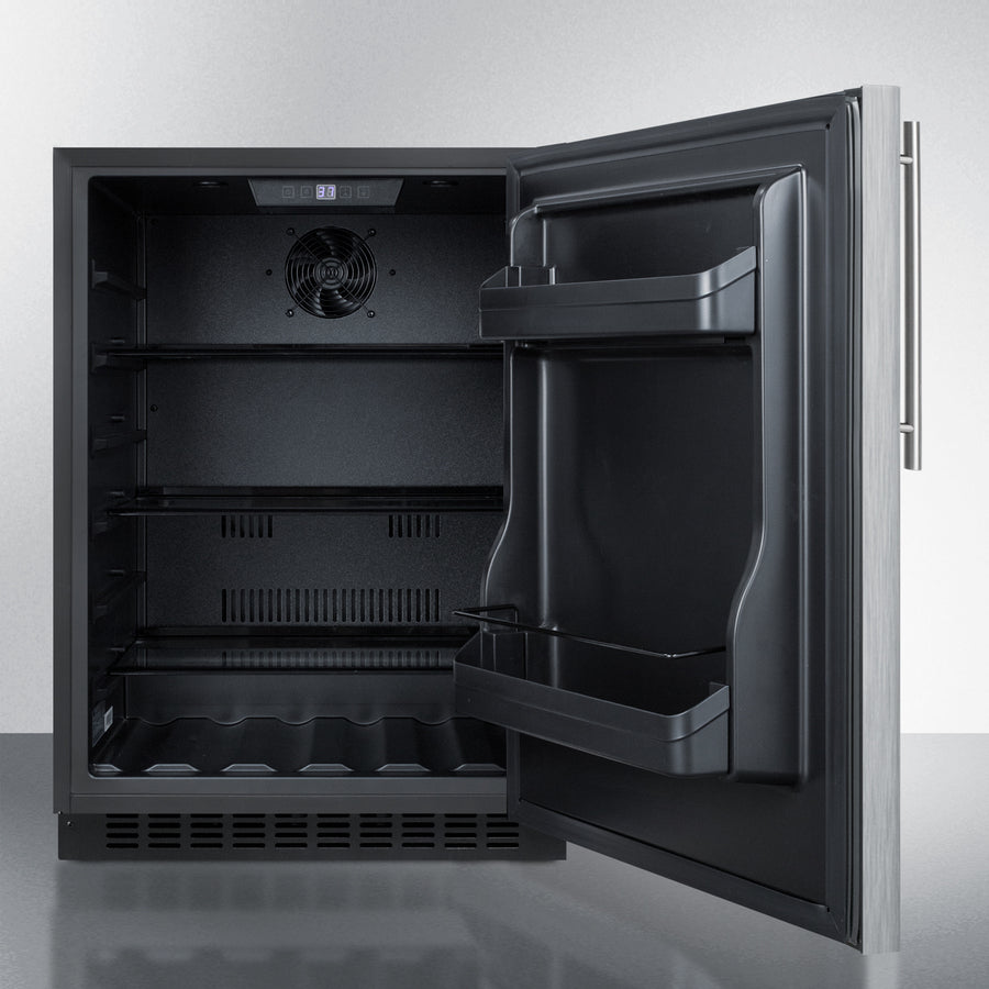 Built-in undercounter all-refrigerator with black interior, adjustable shelves, and door storage in appliances collection