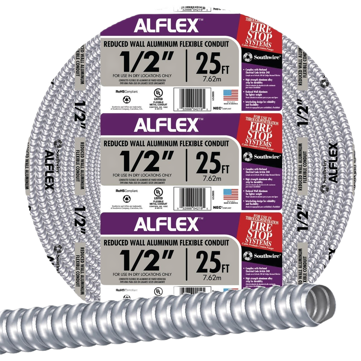 25-foot reduced wall aluminum flexible conduit coil for electrical and home improvement projects under $100 collection