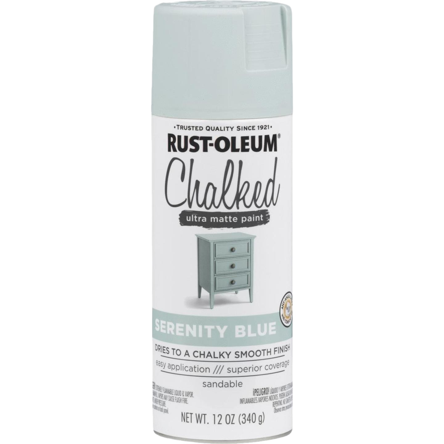 Rust-Oleum Serenity Blue chalked spray paint can for home improvement in Spray Paint and Paint & Supplies collections