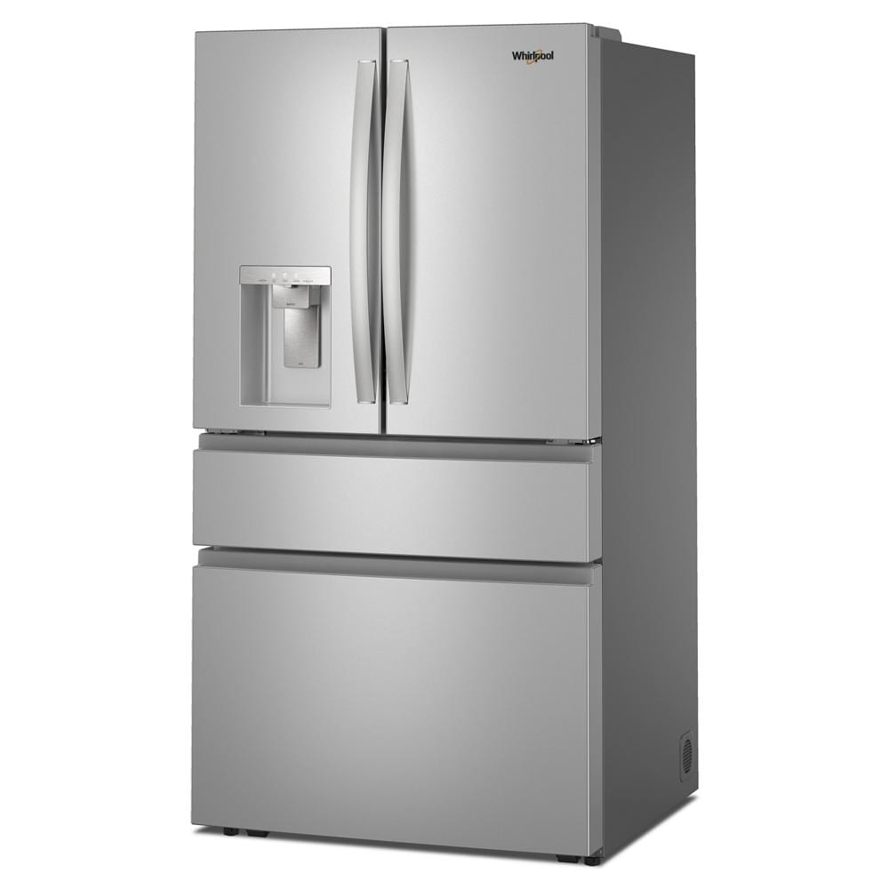 Whirlpool stainless steel French door refrigerator with in-door water dispenser and flexible temperature and freezer drawers