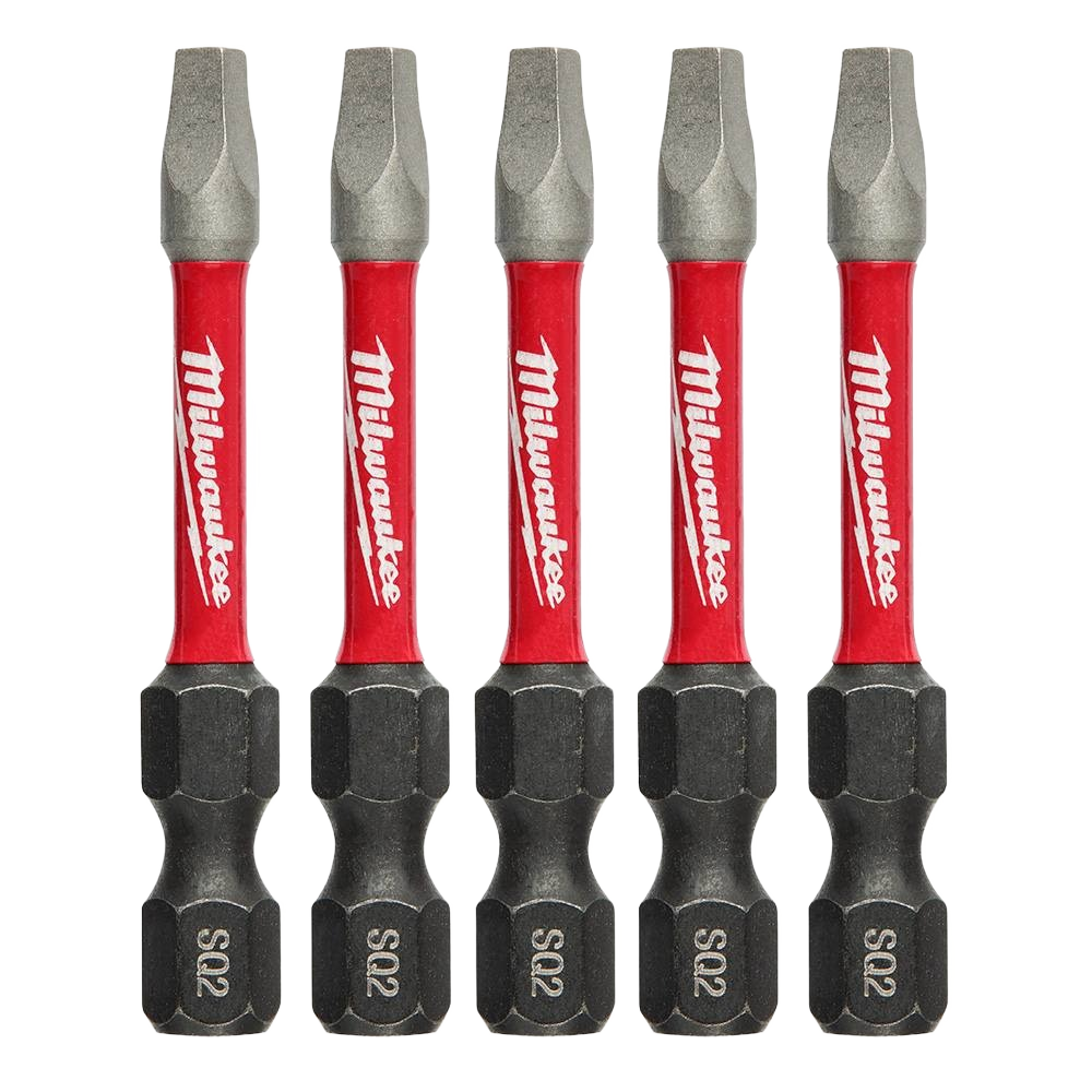 Set of five 1-inch red and black square drill bits for power tools in Milwaukee tool accessories collection