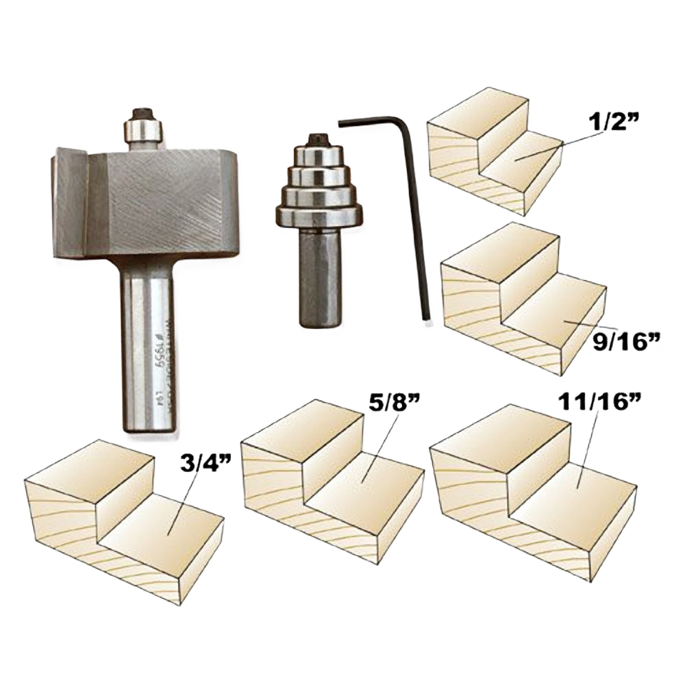 Set of deep multi-rabbet woodworking bits with guide and illustrations for precise under 100 tool accessories use
