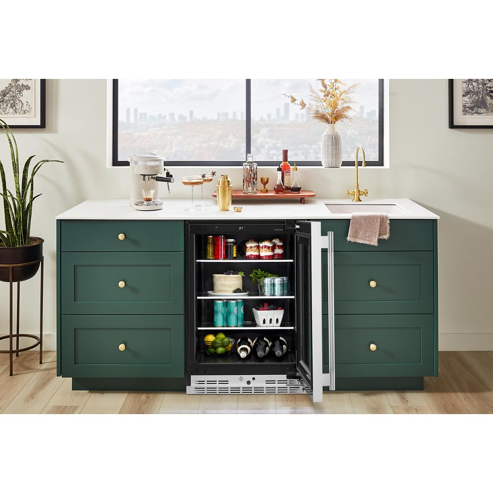24" Undercounter Refrigerator with Glass Door and Shelves with Metallic Accents