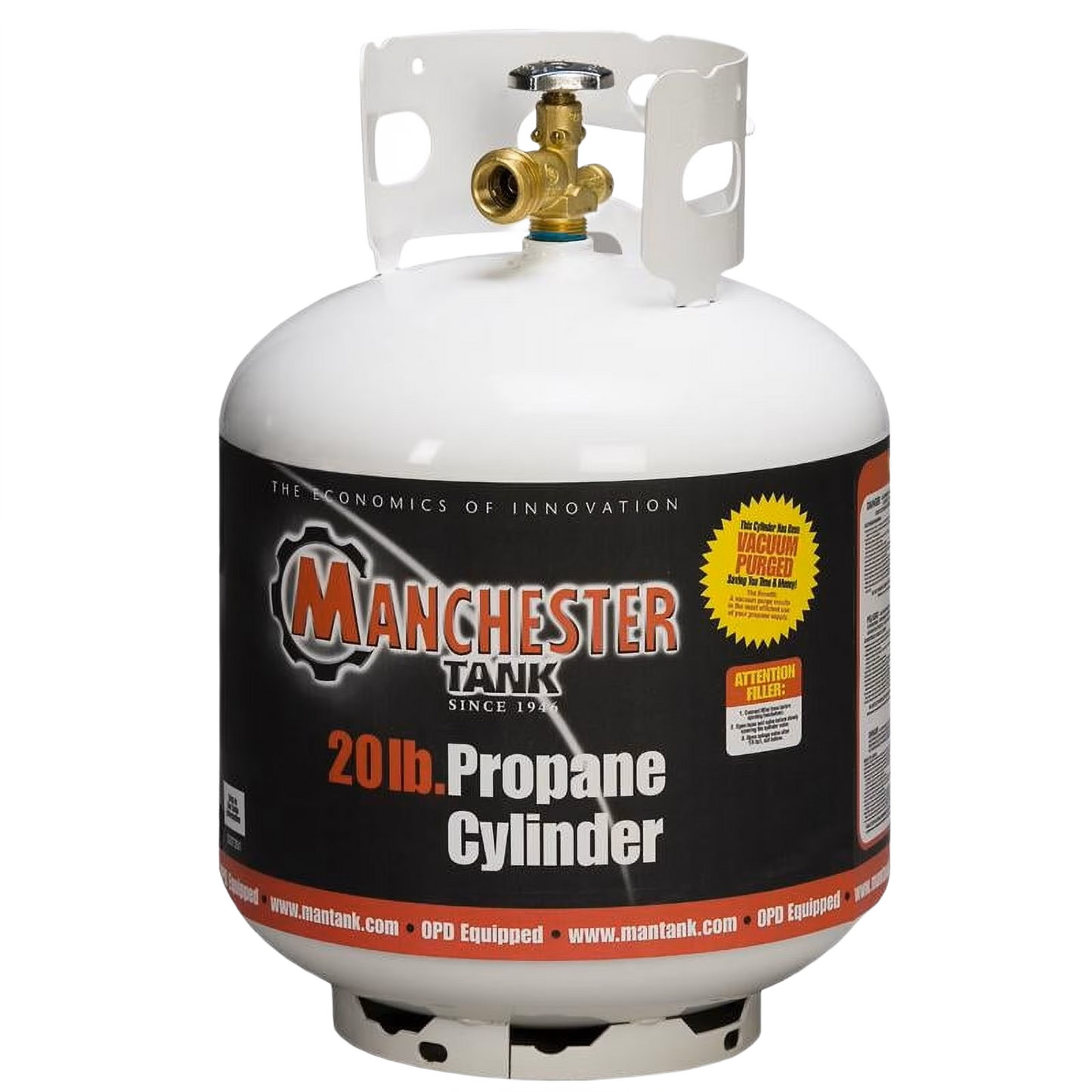 White steel 20 lb propane cylinder with valve, suitable for outdoor cooking and grilling accessories collections