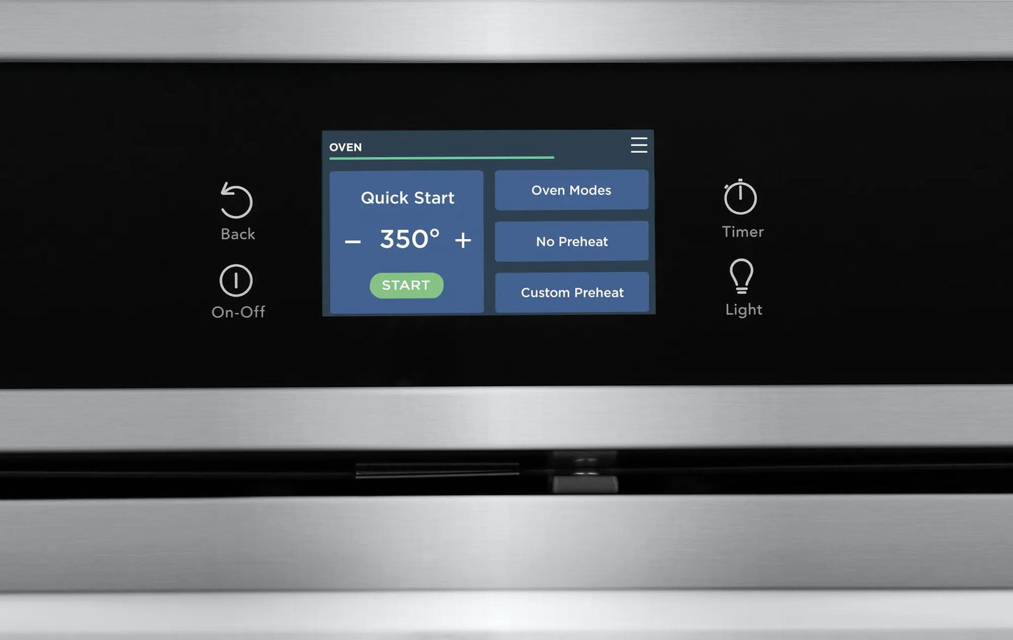 Digital control panel on stainless steel electric oven with cooking mode options in kitchen appliances collection