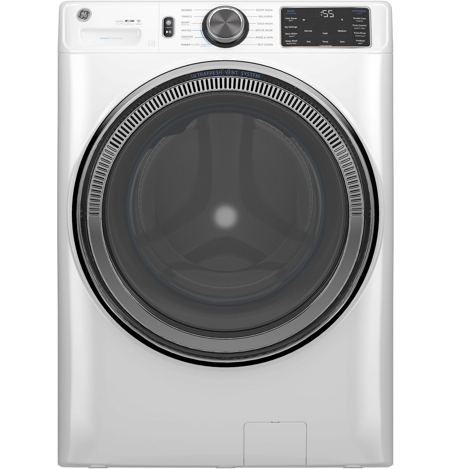 White front load steam washer with digital controls and UltraFresh Vent System in Washers & Dryers collection