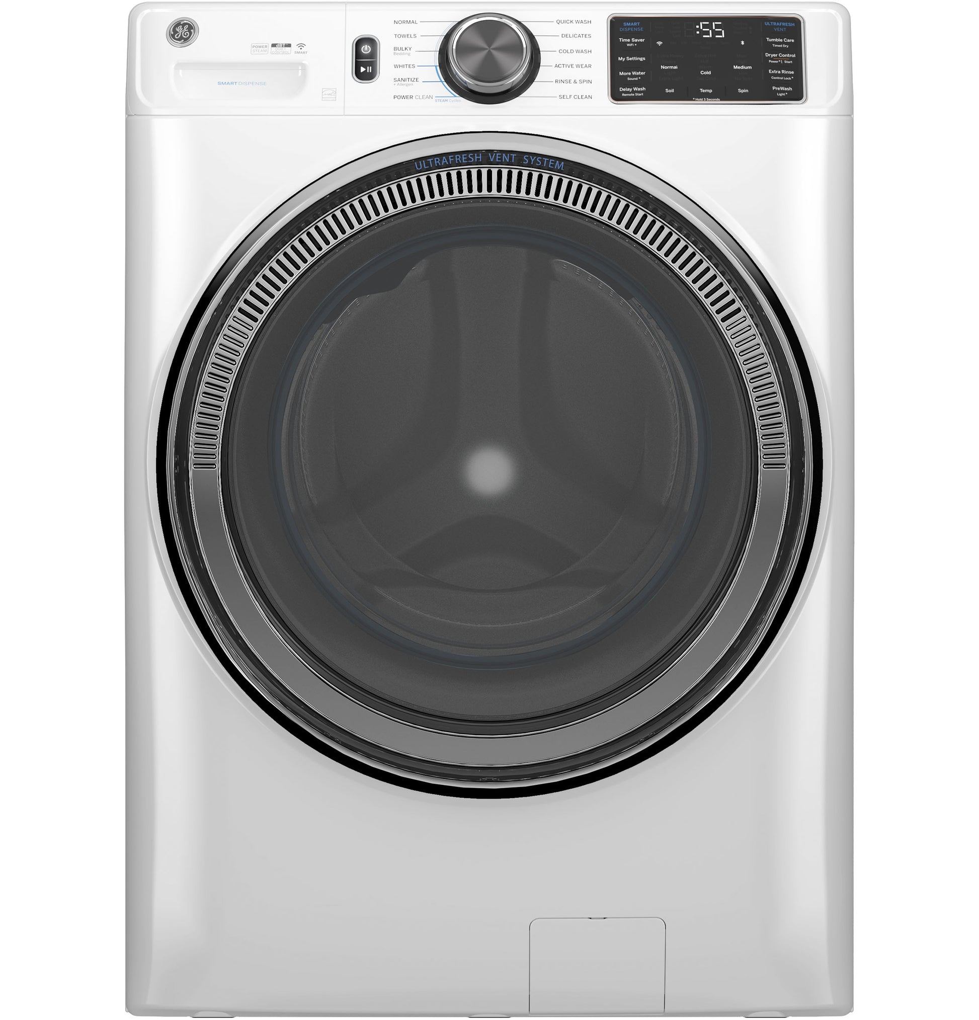 White front load steam washer with digital controls and UltraFresh Vent System in Washers & Dryers collection