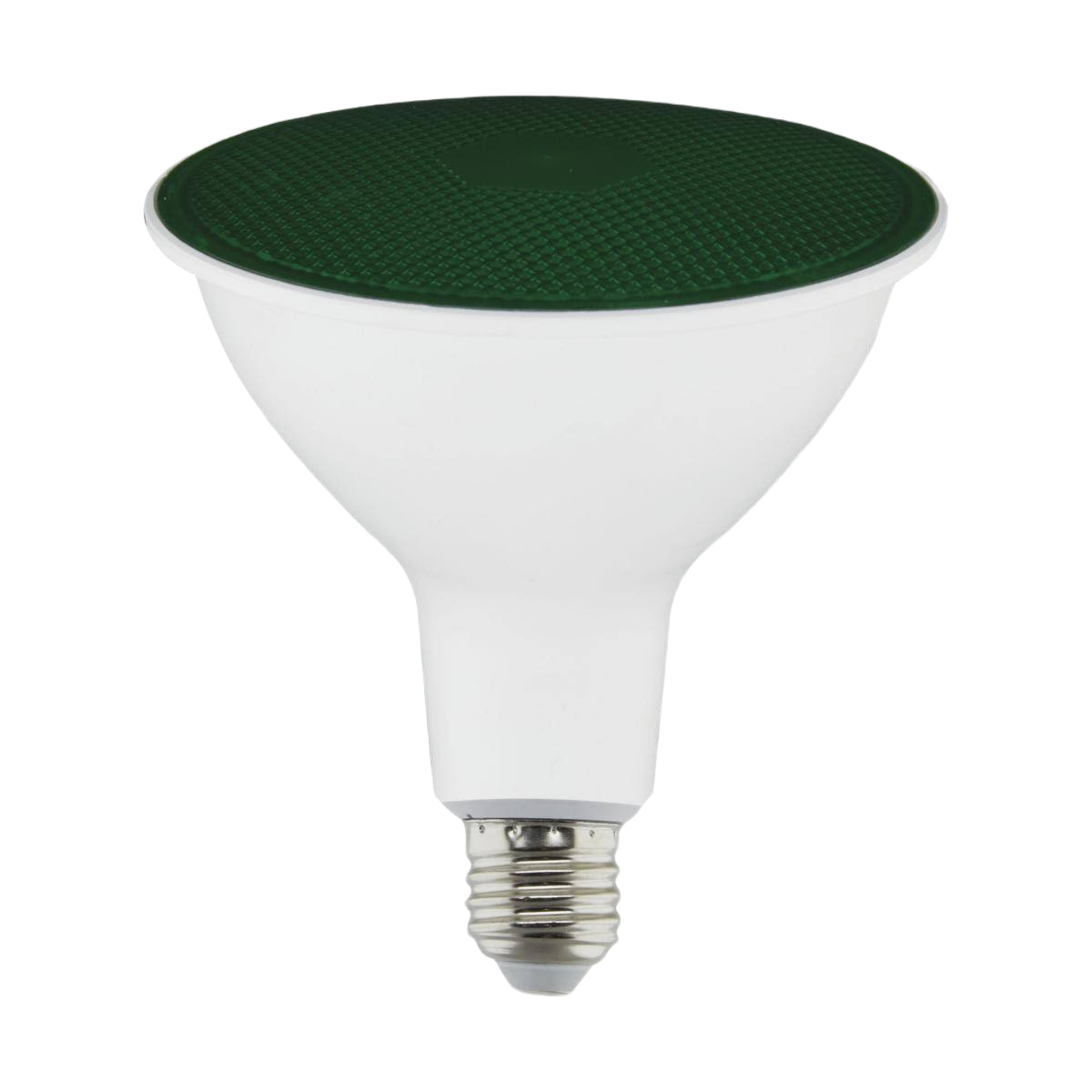 White LED flood light bulb with green lens for indoor and outdoor home improvement lighting projects