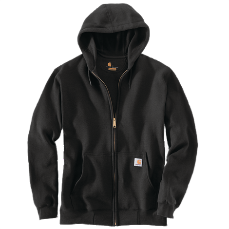 Black loose fit midweight full-zip hoodie with durable cotton-polyester blend for men’s casual and workwear collections