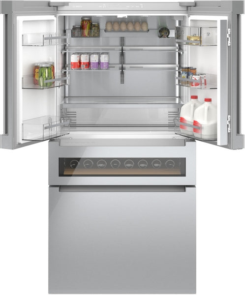 800 Series, French Door Bottom Mount Refrigerator, Glass door, 36'', Stainless Steel