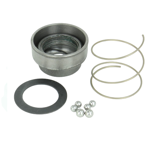 Metal drive shaft lock rebuild kit parts including spring, washers, and ball bearings for tools and home improvement projects