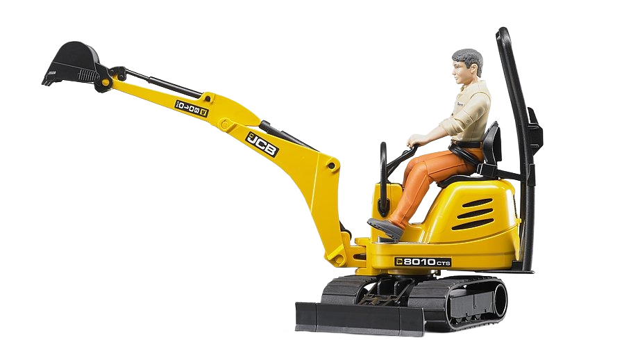 Yellow Bruder JCB C8010 CTS micro excavator toy with seated construction worker figure in Vehicles & Remote Controlled Toys collection