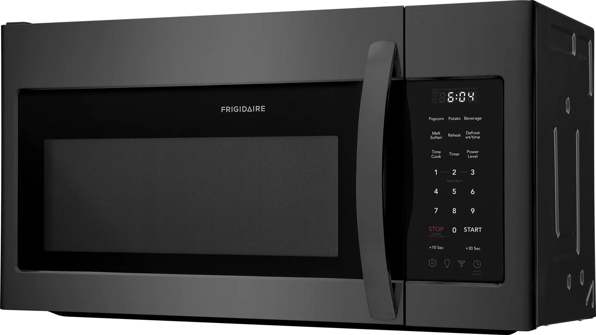 black Frigidaire over-the-range microwave with digital touch controls and LED display for kitchen appliances