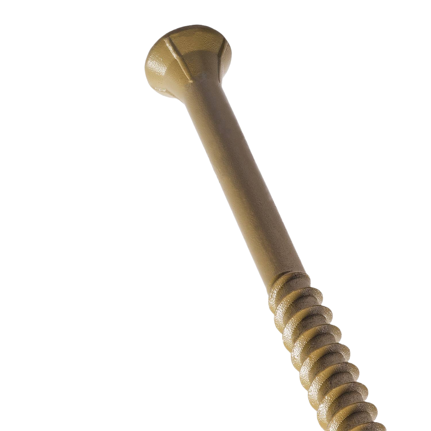 Close-up of brown exterior wood screw with TORX ttap drive for decking and lumber projects under $50 in home improvement collections
