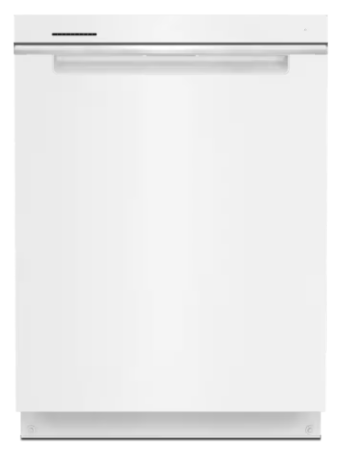 Freestanding white dishwasher with minimalistic design and concealed top control panel in Appliances and Kitchenware collections