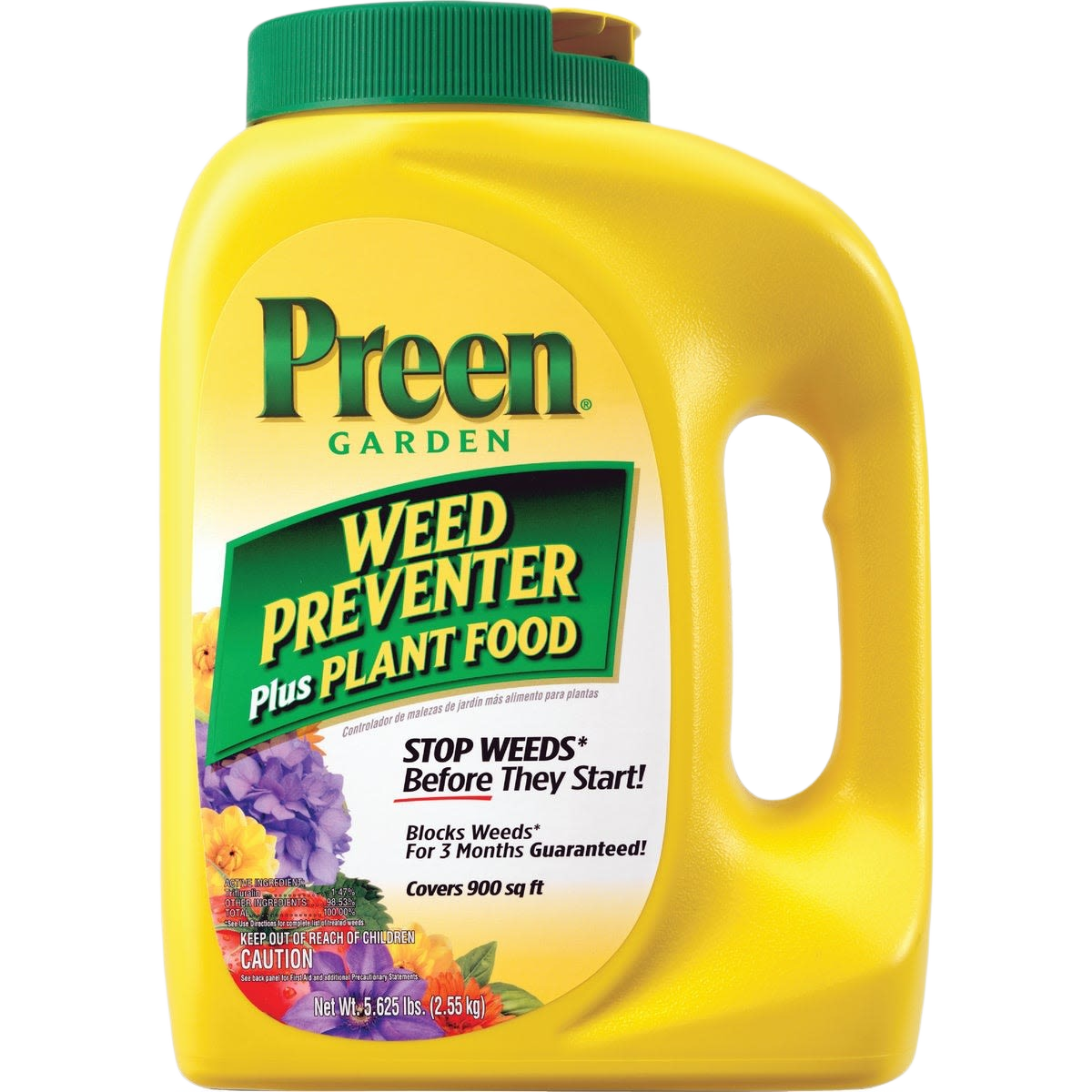 Yellow container of Preen Garden weed preventer plus plant food granules for lawn care and plant nourishment under $50 collection