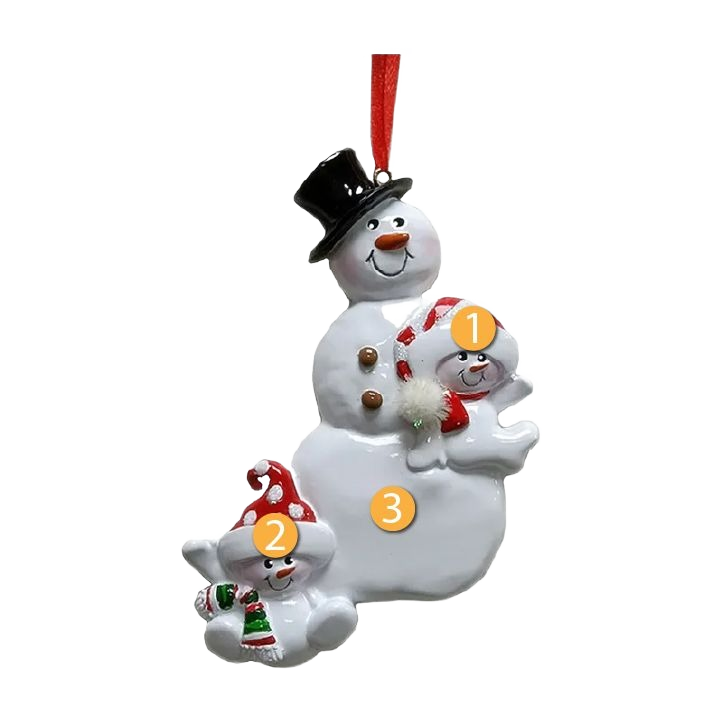 Personalized snowman family ornament of two with festive hats and scarves for Christmas decorations under $50 collection