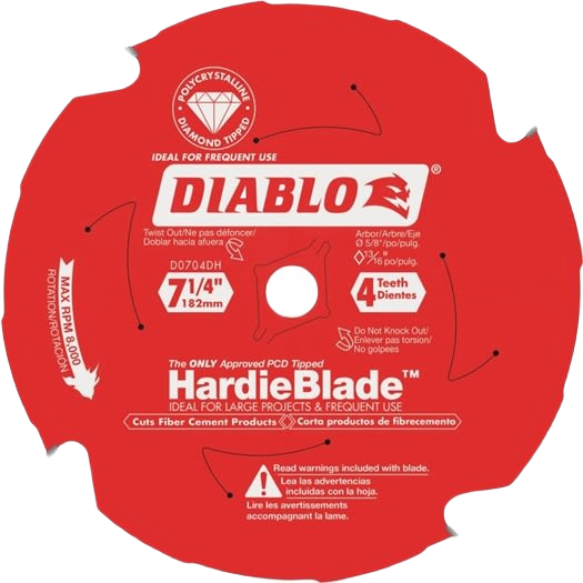 Red 7-1/4-inch HardieBlade saw blade with four teeth for cutting fiber cement in tool accessories collection