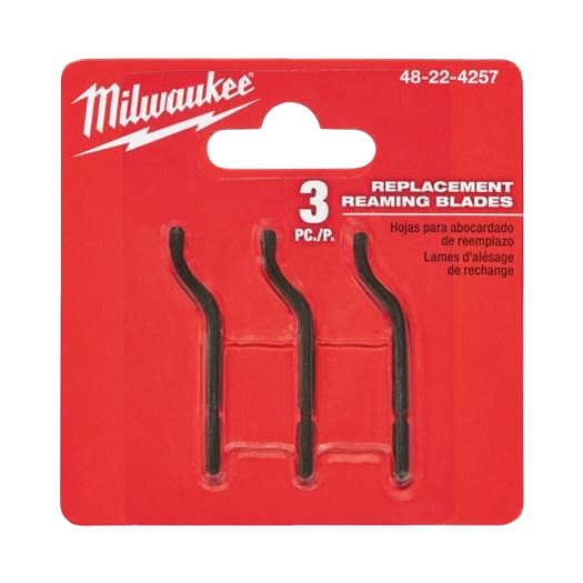 Three Milwaukee replacement reaming blades in red packaging for plumbing tool home improvement tasks