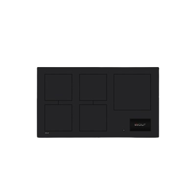 Black sleek 36-inch contemporary induction cooktop with five cooking zones and digital control panel for modern kitchens