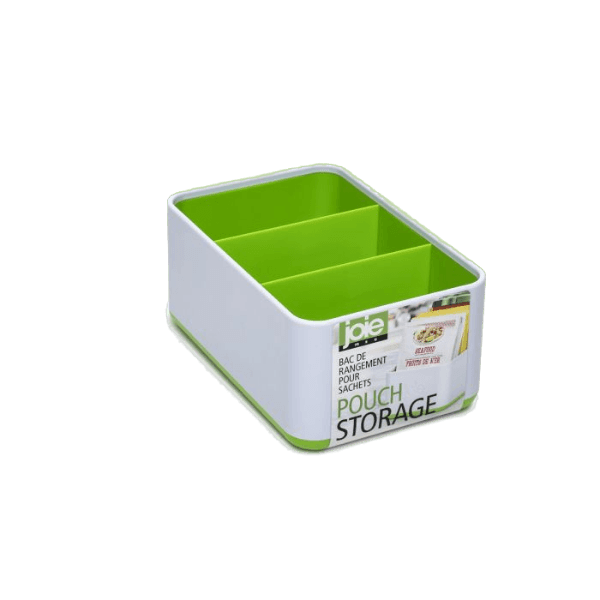Compact green and white plastic pouch organizer with three compartments for tidy home and office storage tasks