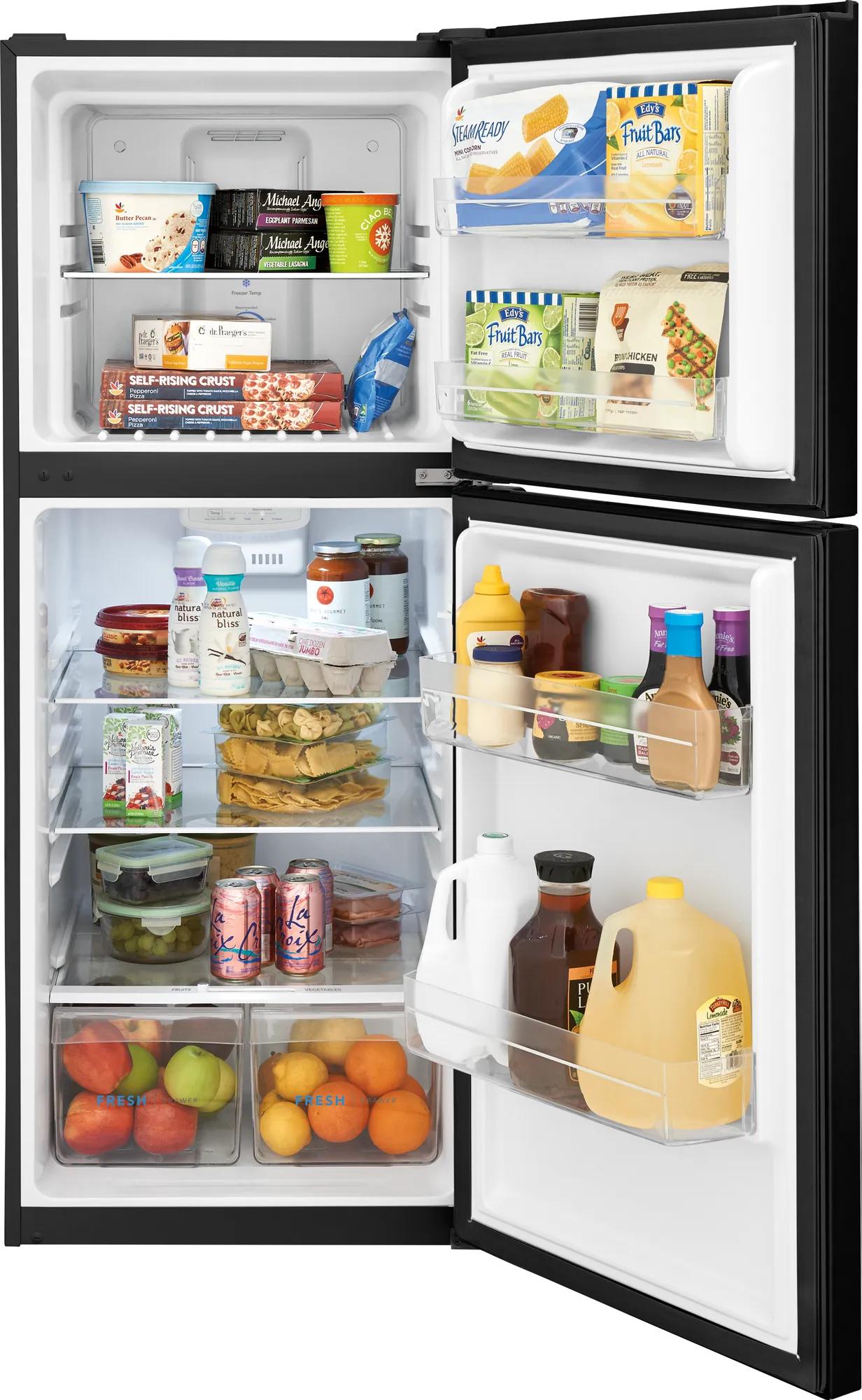 Compact black top freezer refrigerator with adjustable shelving and clear crispers in Refrigerators collection