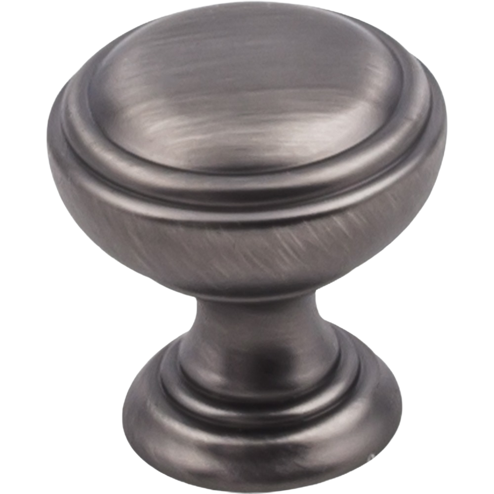 Round brushed pewter cabinet knob with classic tiered design for home improvement projects