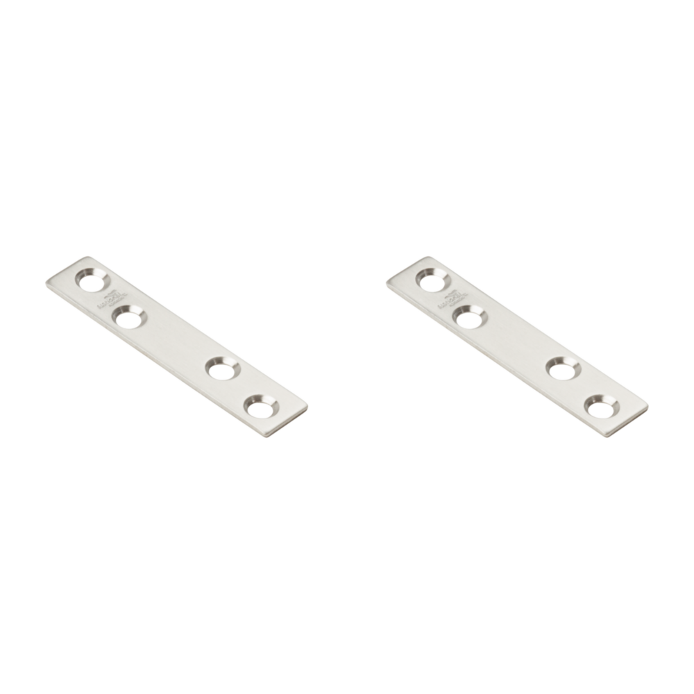 Pair of stainless steel mending braces with pre-drilled holes for panel reinforcement in building hardware under $50 collection