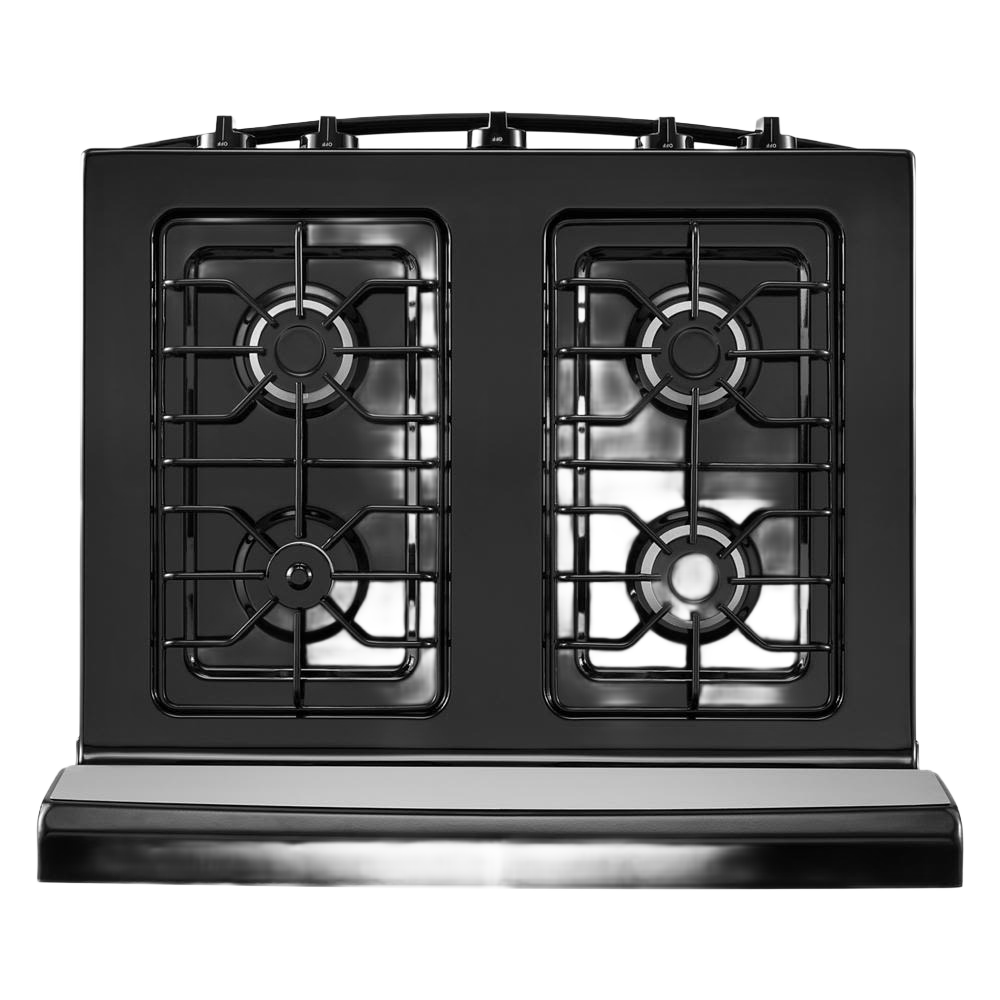 Top view of a black gas cooktop with four sealed burners in ranges and gas ranges collection